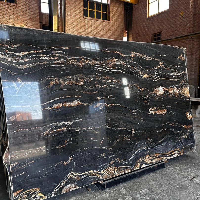 Imported marble building stone, Black Portoro marble slabs